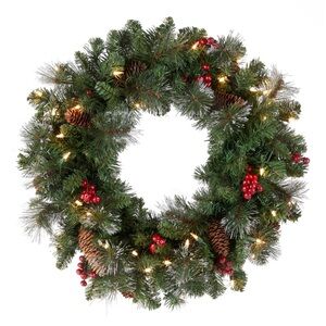 National Tree Company Pre-Lit 24” Artificial Wreath Berries Crestwood Spruce NIB